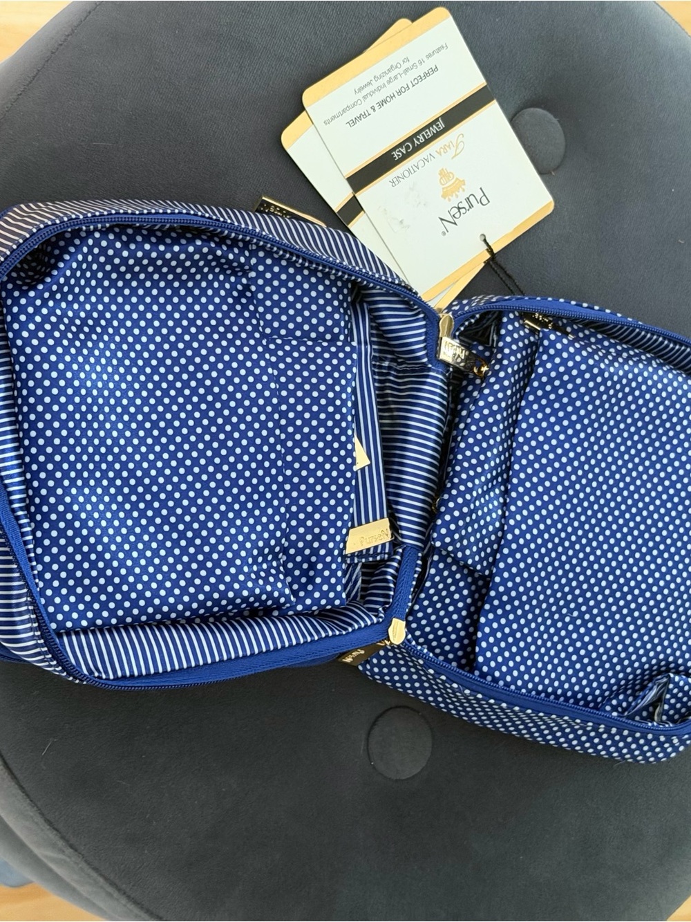 PurseN Tiara Vacationer Travel Jewelry Case Organizer - Blue Polka Dot NWT - Picture 4 of 8
